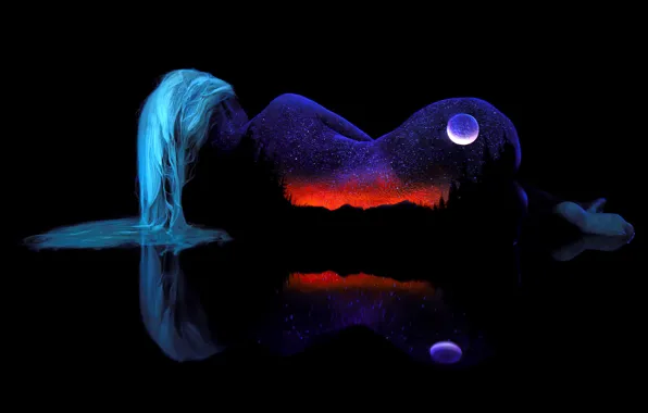 Space, Landscape, minimalism, girls, art, landscapes, artwork, landscape