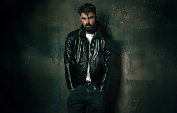 Wall, portrait, jeans, beard, actor, kozhanka, Michele Morrone, Michele Morrone