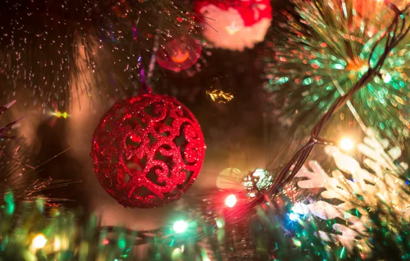 Picture Wallpaper, toys, tree, new year, ball, spruce, ball, garland