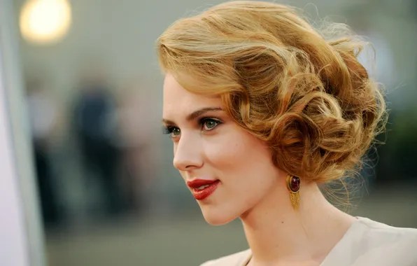 Portrait, makeup, actress, Scarlett Johansson, hairstyle, Scarlett Johansson, beauty, bokeh