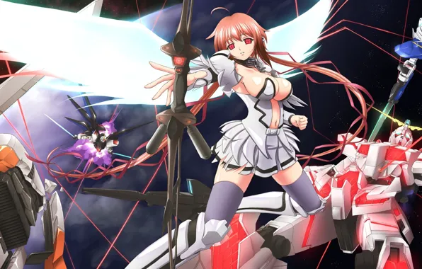 Robot, mecha, nipples, boobs, breast, wings, fight, angel
