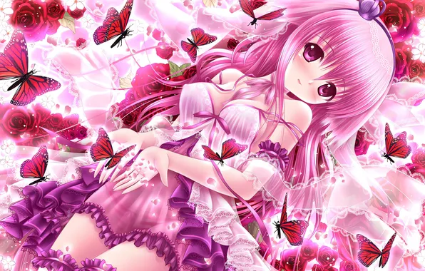 Girl, sexy, lingerie, pantsu, cleavage, panties, thighhighs, pink hair