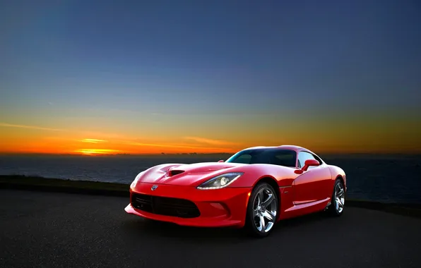 Picture The sun, The sky, Red, Sea, Dodge, viper, SRT, The front