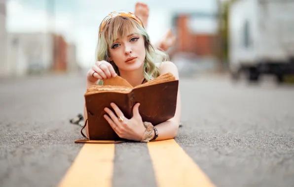 Girl, street, book