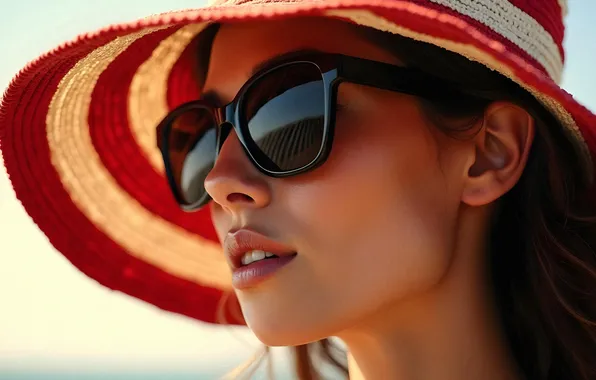 Beach, summer, girl, light, face, pose, portrait, hat