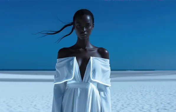 White, dress, model, black model