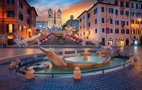 Picture building, home, area, Rome, Italy, ladder, Church, fountain