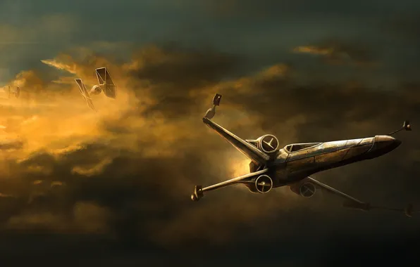The sky, Figure, Star Wars, Battle, Art, Dogfight, Science Fiction, X-wing