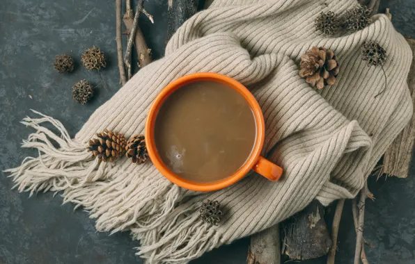 Autumn, heat, Cup, fabric, bump, bumps, cocoa, knitted thing