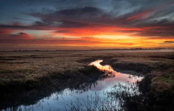 Picture field, sunset, river