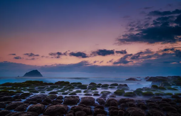 Picture rock, stones, the ocean, dawn, Taiwan