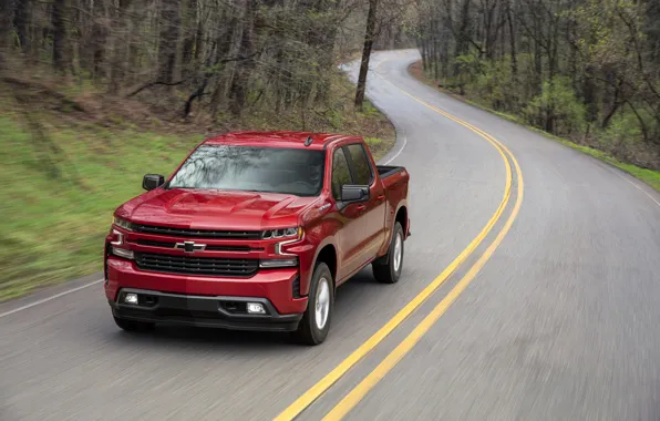 Picture road, red, Chevrolet, pickup, Silverado, 2019, RST