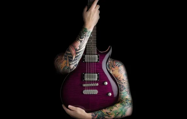 Girl, music, background, guitar, hands, tattoo