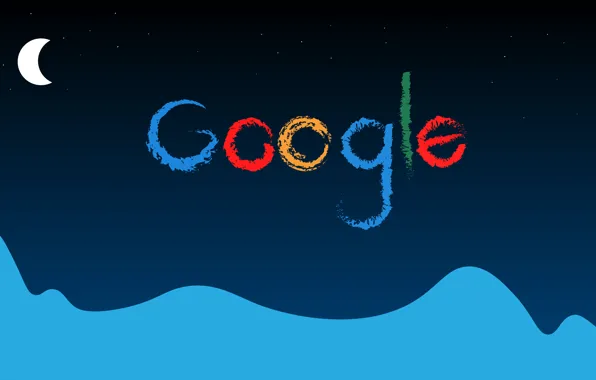 Moon, Google, minimalism, stars, digital art, artwork, simple background