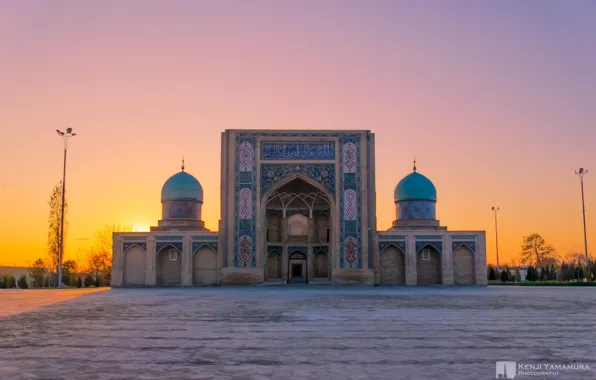 Picture sunset, mosque, photographer, Uzbekistan, Kenji Yamamura, Bukhara