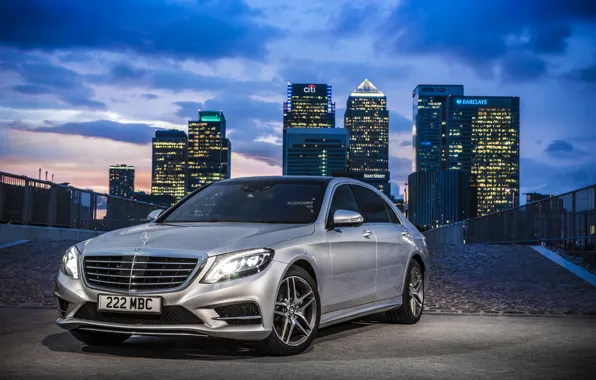 Picture the city, lights, Mercedes-Benz, BlueTec, 2014, S300 W222, metallic silver