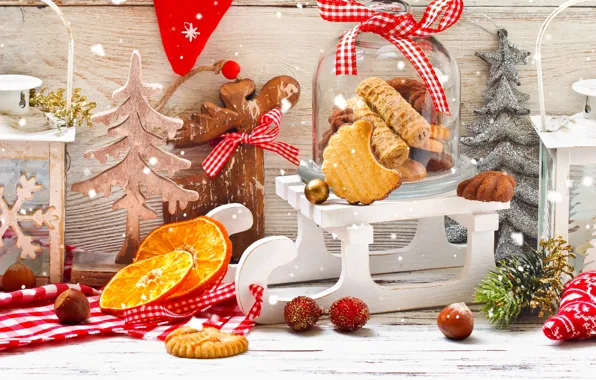 Picture snow, decoration, balls, New Year, Christmas, Christmas, Xmas, cookies