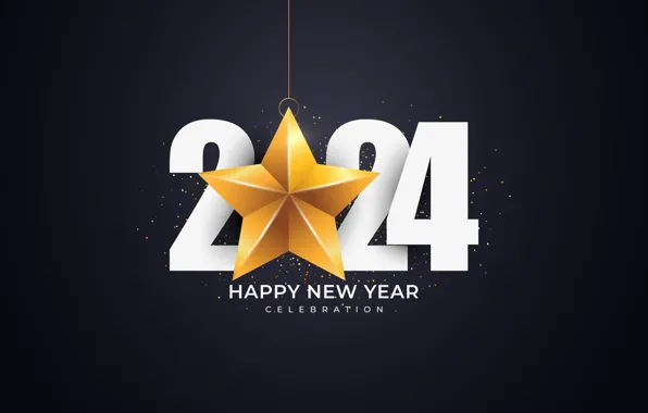 The dark background, the inscription, star, figures, New year, white, date, 2024