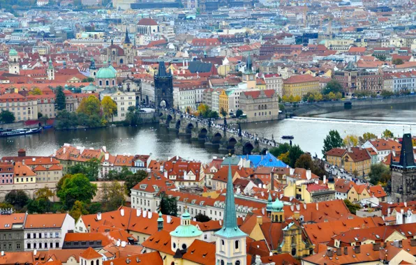 River, Prague, Czech Republic, panorama, Vltava, Charles bridge