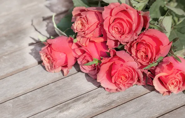 Picture flowers, roses, bouquet, wood