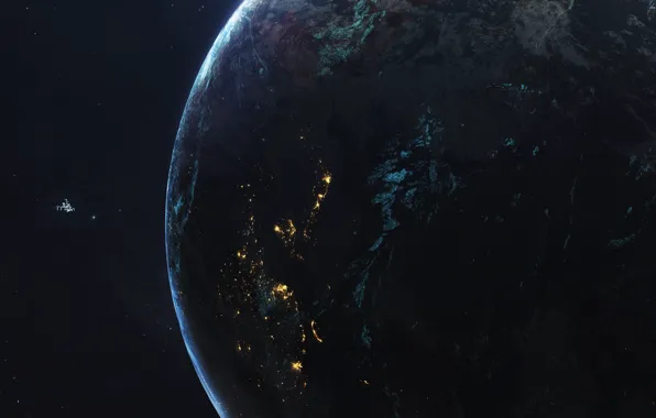 Night, The city, Station, Planet, Space, Light, City, Light