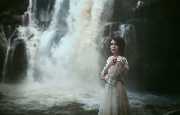 Picture girl, waterfall, dress, Aleah Michele