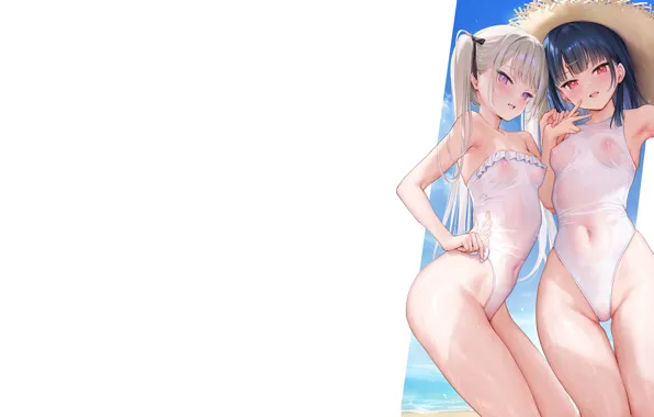 Kawaii, girl, hot, sexy, wet, beach, girls, anime