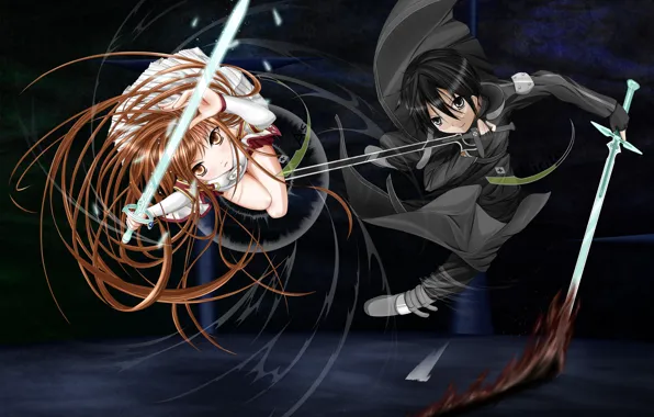 Girl, weapons, sword, male, Anime, battle, cloak, long hair
