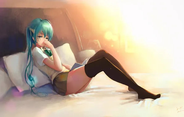 Girl, anime, art, form, schoolgirl, vocaloid, hatsune miku, sombernight