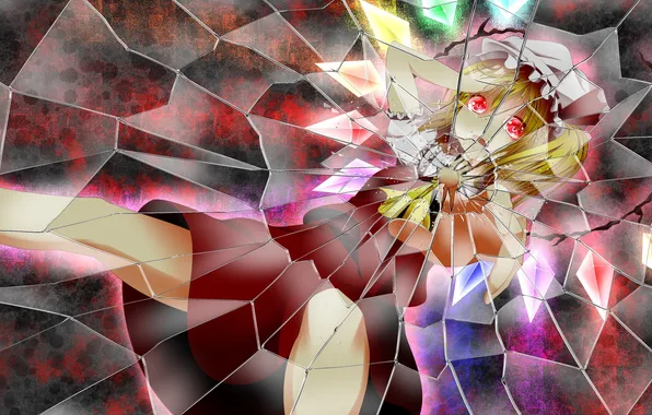 Picture look, glass, girl, wings, touhou, art, flandre scarlet, crack