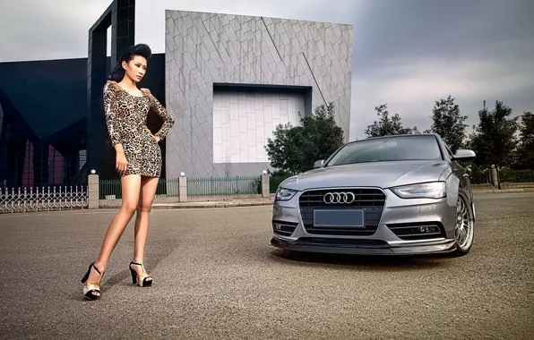 Auto, look, girl, Audi, Asian, is above the machine