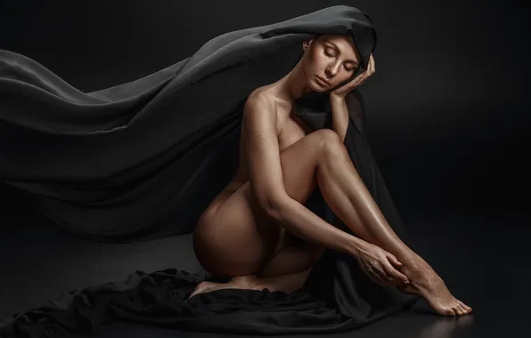 Fabric, beautiful girl, Nega, closed eyes, model posing, Lera Of Vasiljeva