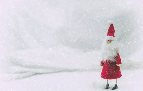 Winter, snow, toy, doll, Christmas, New year, fabric, Santa Claus