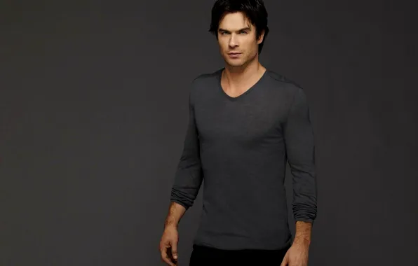 Picture grey, background, actor, male, the series, The Vampire Diaries, The vampire diaries, Ian Somerhalder