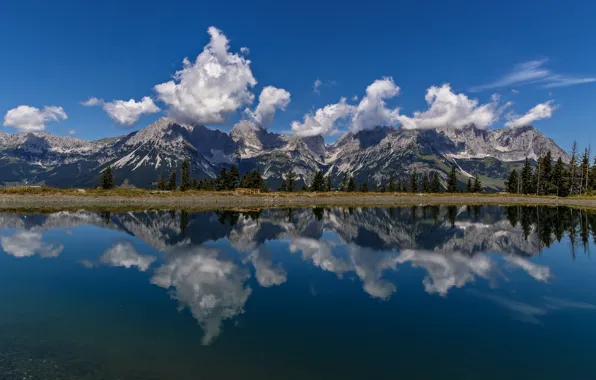 Clouds, mountains, lake, reflection, Austria, Alps, Austria, Alps