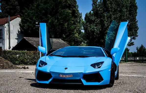 Lamborghini, before, blue, aventador, Lamborghini, aventador