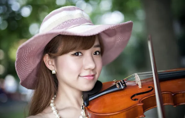 Picture girl, music, violin, Asian