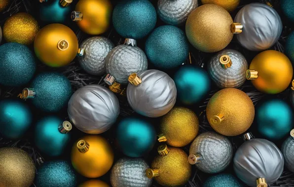 Background, balls, New Year, Christmas, silver, golden, new year, happy