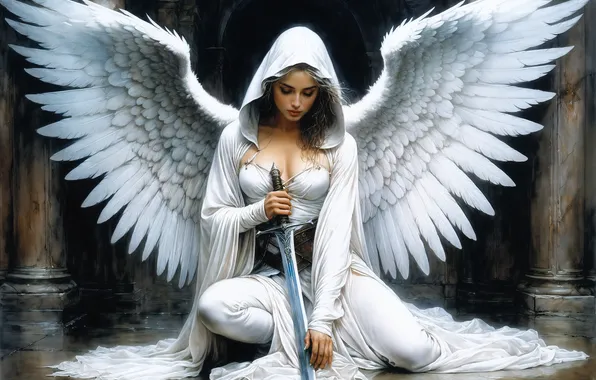 Girl, wings, angel, AI art, neural network