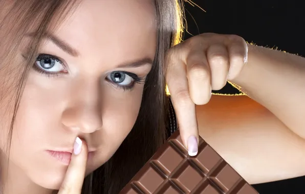 Picture girl, mood, one, beautiful, gesture, more, chocolate, piece