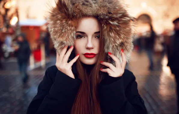 Portrait, makeup, fur, manicure, brown-eyed, Sasha Spilberg