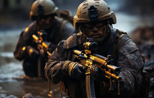 Water, Soldiers, Men, Digital art, Machines, Helmet, AI art, The Art of Artificial Intelligence