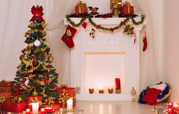 Picture decoration, room, gift, toy, tree, new year, candles, garland