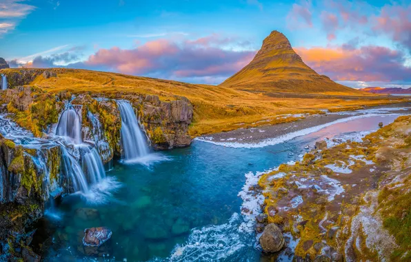 Download wallpaper waterfall, river, mount, sky, Iceland, landscape ...