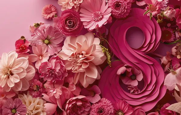 Flowers, holiday, spring, March 8, composition, International women's day, festive background, AI art
