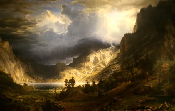 Landscape, picture, Albert Bierstadt, Storm in the Rocky Mountains