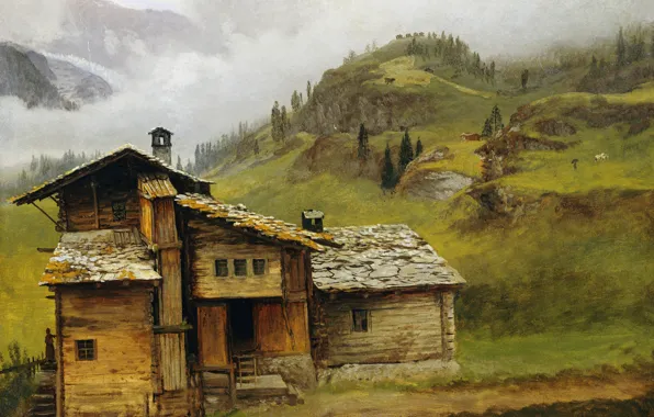 Landscape, picture, Albert Bierstadt, House in the Mountains
