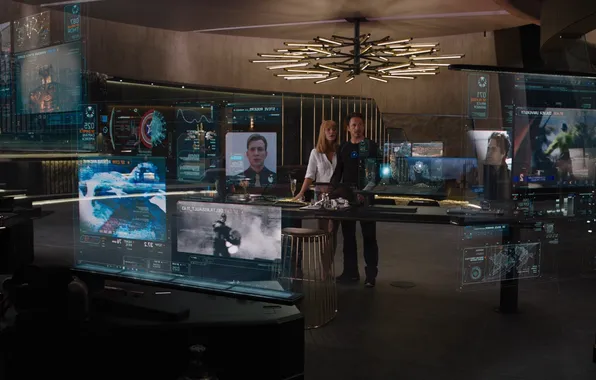 Picture information, the building, office, Iron man, Marvel, Iron man, hologram, screens