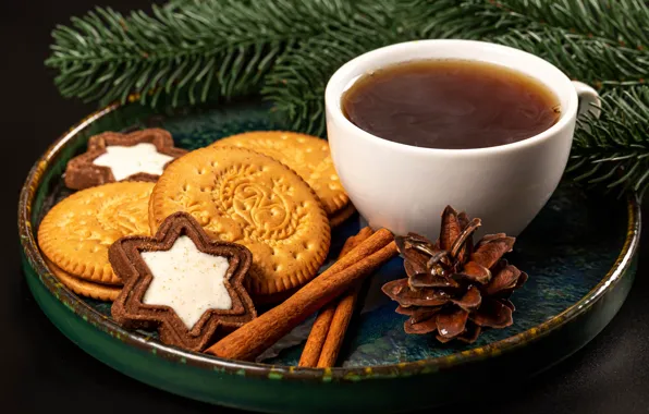 Tea, tree, hot, cookies, Cup, Christmas, cakes