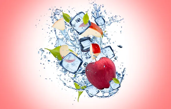 Ice, water, drops, background, Apple, Apple, ice, water